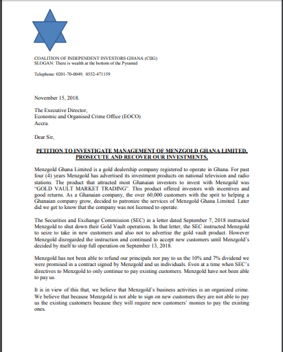 Aggrieved Customers Petition EOCO To Arrest Menzgold Management