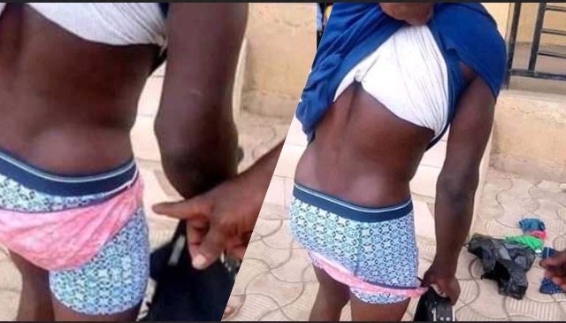 Young Man Caught Wearing Panties He Stole From His Sister And It’s All In The Name Of Quick Blood Money (Photos)