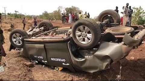 Military car capsizes, 4 soldiers wounded