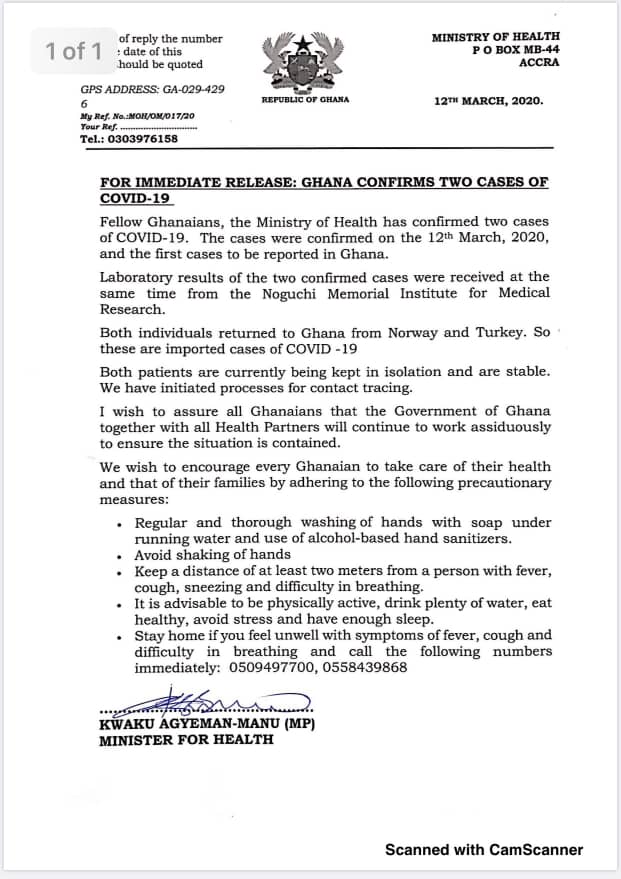 Corona Virus also know as Covid-19, a disease which sprang up earlier this year and had been declared pandemic by the World Health Organisation (WHO) is now in Ghana.
