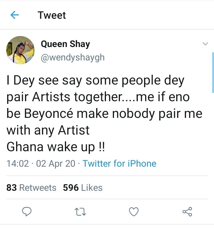 Self acclaim Queen of Ghana music, Wendy Shay  says no one should dare compare her with any Ghana artist but only Beyonce.