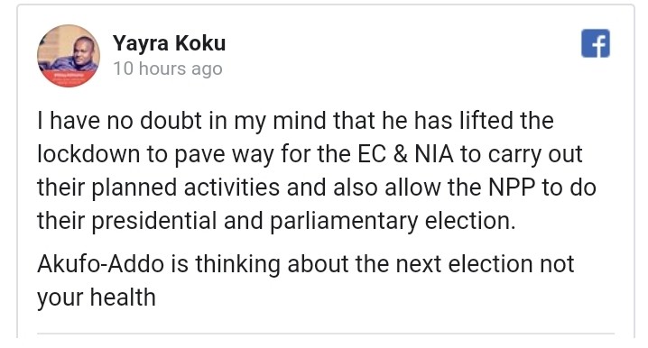 Lockdown was lifted to pave way for EC, NIA planned activities - Yayra Koku