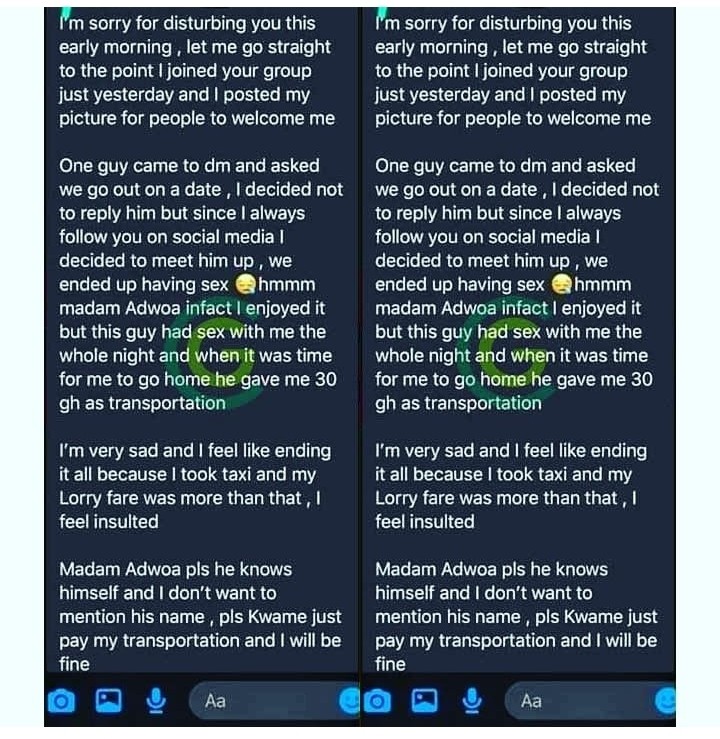 He gave me only GHC30 after chopping me hard all night on our first date – Lady laments