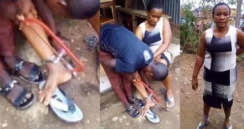 Woman Chained To A Pillar By Her Abusive Husband In Ebonyi Rescued [Photos]